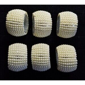 Faux Pearl Napkin Ring Holders Elegant Boutique Set of 6 MCM French Country